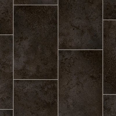  - Dark Grey Stone Effect Vinyl Flooring For LivingroomKitchen2.8mm Thick Cushion Backed Vinyl-3M(9'9") X 4M(13'1")-12M²