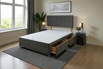 B&Q -  Emily Charcoal Plush 2Ft6 Divan Bed Base With 2 Drawers & HeadboardSmall Single