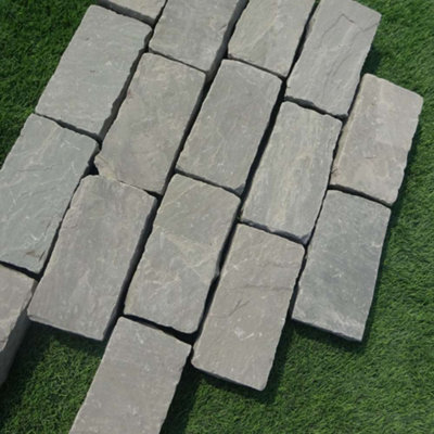 B&Q -  Kandla Grey Riven Sandstone 100X200 Blocks ,pack Of 50Stone Setts For Garden BordersEdgingDriveway Details And Path Features