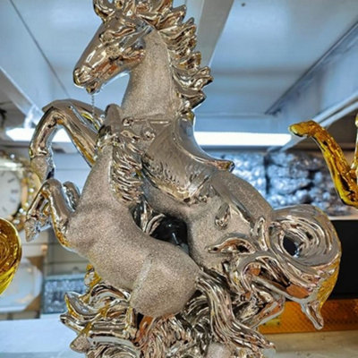 Biznest Silver Chrome Crushed Diamond Horse Crystal Ornament Statue Shelf Décor from B&Q