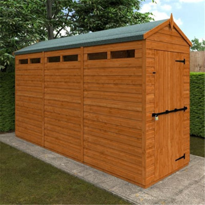 Horsforth 12 X 4 (3.53M X 1.15M) Wooden Tongue And Groove Security Garden Apex Shed (12mm T&g Floor And Roof) (12Ft X 4Ft) (12X4)