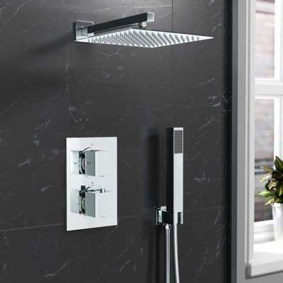 B&Q -  2 Dial 2 Way Square Concealed Thermostatic Shower Mixer,head,handset Set