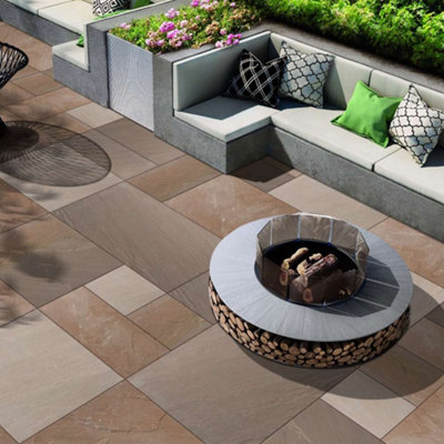 Stonewise Raj Blend Riven Sandstone 5 Sizes Mixed Patio Paving Slabs-Pack Of 62 Mixed Slabs from B&Q