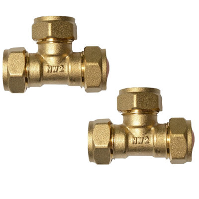 hep Online 15mm Brass Compression Tee Wras & Bs Approved For Hot Cold Water Heating Cooling (Pack Of 2) from B&Q