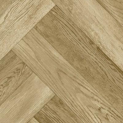 B&Q Wood Effect Herringbone Vinyl Flooring For Livingroom, Kitchen, 2.7Mm Cushion Backed Vinyl Sheet-7M(23') X 3M(9'9")-21M² Brown