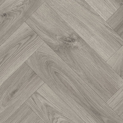 B&Q Herringbone Wood Effect Vinyl Flooring For Livingroom, Kitchen, 2.8Mm Vinyl Sheet-2M(6'6") X 2M(6'6")-4M² Grey