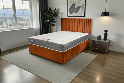 B&Q -  Emily Orange Plush 4Ft6 Bed Set With Orthopaedic MattressNo Drawers & 24"headboardDouble