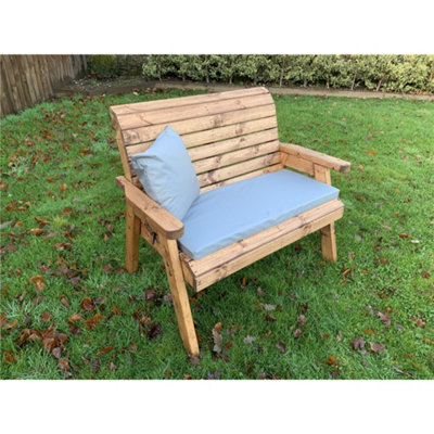 B&Q -  Traditional Wooden 2 Seater Bench With 1 X Bench Cushion Grey1 X Scatter Cushion Grey & Standard Fitted Cover