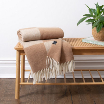 Native Natural Checkerboard Beige Wool Blanket from B&Q