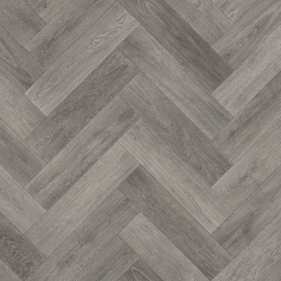 B&Q Wood Effect Herringbone Vinyl Flooring For Contract Commercial Use, 2.6Mm Thick Vinyl Sheet-6M(19'8") X 3M(9'9")-18M² Grey