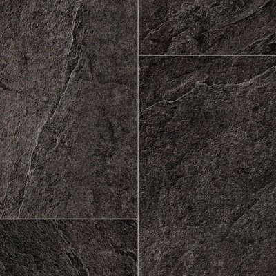  - Black Stone Effect Vinyl Flooring For KitchenBathroomLivingroom4.50mm Thick Vinyl Sheet-4M(13'1") X 4M(13'1")-16M²