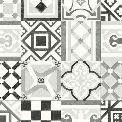 B&Q Black/White Designer Effect Anti-Slip Vinyl Flooring For Home, Shops, Offices, 2.8Mm Thick Vinyl Sheet-2M(6'6") X 2M(6'6")-4M²