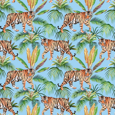 B&Q -  Eco-Friendly Blue Tropical Tiger Wallpaper