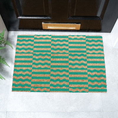 Artsy Doormats Elizabeth Olwen Green Wave Coir Doormat (60X40Cm) from B&Q