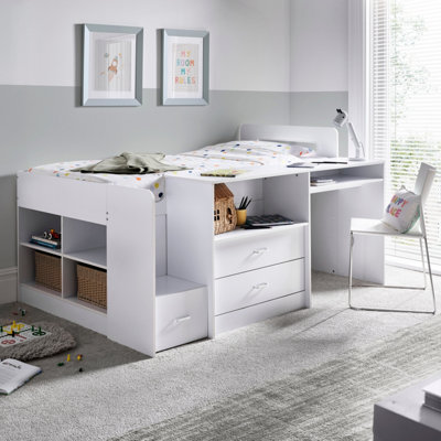 Bedmaster Millie White 3 Drawer 5 Shelf Mid Sleeper With Study Table And Spring Mattress - Image 4