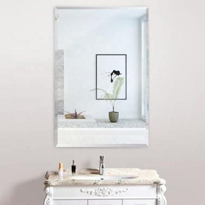 Biznest Frameless Wall Mirror 50X70Cm Rectangle Bevelled Corner Mounted Modern Home Decor For Bathroom Bedroom Living Room from B&Q