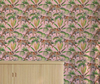 B&Q -  Eco-Friendly Pink Tropical Tiger Wallpaper