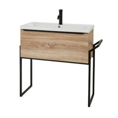 Clifton Bathroom 800mm Wall Mounted Drawer UnitCeramic Basin & Frame  Sonoma Oak(Central)Brassware Not Included from B&Q