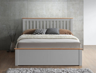 Rest Relax Manhattan Pearl Grey And Oak Trim Wooden Ottoman Bed from B&Q