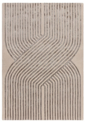 Cream Handmade Modern Striped Wool 12-14mm Thick Stain-Resistant Rug For BedroomLiving& Dining Room-160Cm X 230Cm from B&Q