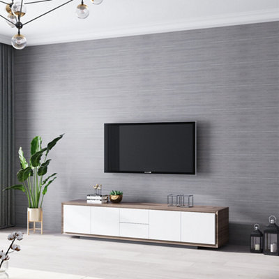 950cm L x 53cm W, Silver Grey 3D Wavy Stripes Flocked Wallpaper Roll, Non Pasted Wall Paper