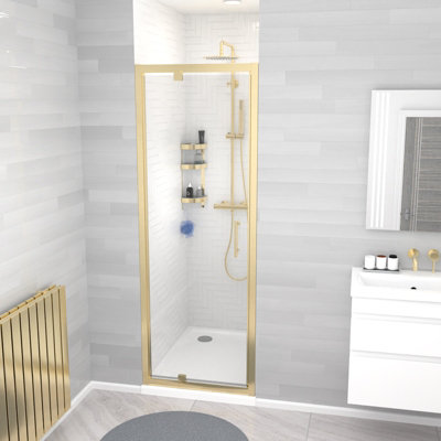 Nes Home 760 X 1850mm Shower Enclosure Pivot Door Brushed Brass from B&Q