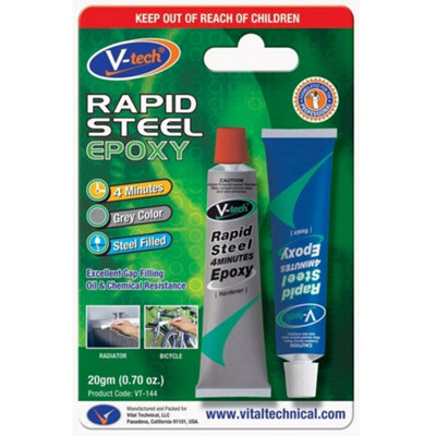 Rapid Steel Epoxy 4 Minutes Hardener Gap Filling Grey Oil Chemical Resistant 20G from B&Q