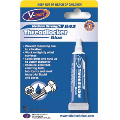 V-Tech Threadlocker Blue Anaerobic Adhesive Medium Strength Lock Bolts Nuts 6Ml from B&Q