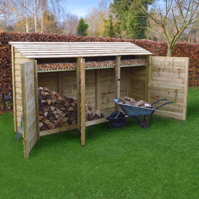 B&Q -  Empingham 6Ft Log Store With Doors And Kindling ShelfL80 X W340 X H181 CmLight Green
