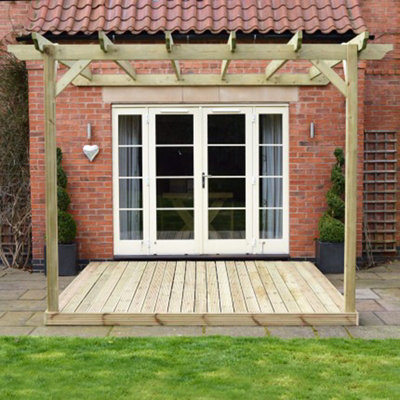 B&Q -  Wall Mounted Pergola And Decking KitL360 X W360 X H270  CmLight Green