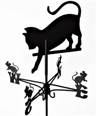 FenceArt Traditional Weathervane Cat Chasing MouseSteelL39 X W39 X H80 CmBlack from B&Q
