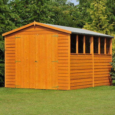 Shire Overlap 10 X 8 Feet Dip Treated Apex Shed Double Door With Windows