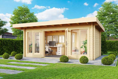 Lasita Maja Dorset 73-Log Cabin, Wooden Garden Room, Timber Summerhouse, Home Office - L480 X W250 X H238.95 Cm