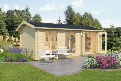 Lasita Maja Shetland 2-Log Cabin, Wooden Garden Room, Timber Summerhouse, Home Office - L660 X W346.8 X H244.8 Cm