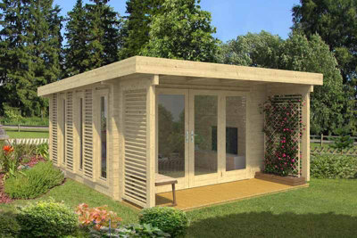 Lasita Maja Exeter 2-Log Cabin, Wooden Garden Room, Timber Summerhouse, Home Office - L450 X W547 X H241.94 Cm