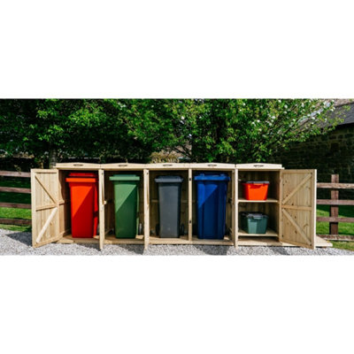 The Garden Village Chatburn 4 Wheelie Bin/2 Recycle Box StoreL80.4 X W342.2 X H120 CmFits 4X 180L Or 4X 240L Wheelie Bins & 2X Recycle Boxes from B&Q