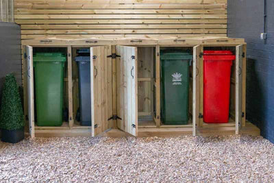 The Garden Village Chatburn Quintet Wheelie Bin StoreTimberL80.4 X W330 X H120 CmFits 3 X 180L Or 3 X 240L & 2 X 140L Wheelie Bins from B&Q
