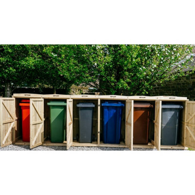 The Garden Village Chatburn Sextet Wheelie Bin StoreTimberL80.4 X W400.7 X H120 CmFits 4 X 180L Or 4 X 240L & 2 X 140L Wheelie Bins from B&Q