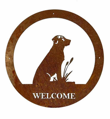 Poppy Forge Labrador Welcome Wall ArtLargeSteelW49.5 X H49.5 CmBare Metal/ready To Rust from B&Q