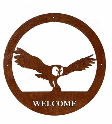 Poppy Forge Owl Welcome Wall ArtLargeSteelW49.5 X H49.5 CmBare Metal/ready To Rust from B&Q