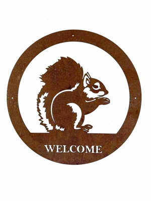 Poppy Forge Squirrel Welcome Wall ArtSmallSteelW29.5 X H29.5 CmBare Metal/ready To Rust from B&Q