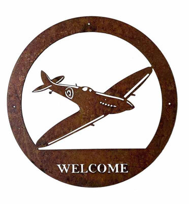 Poppy Forge Spitfire Welcome Wall ArtLargeSteelW49.5 X H49.5 CmBare Metal/ready To Rust from B&Q