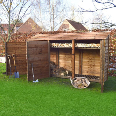 B&Q -  Empingham 6Ft Log Store With Doors And Kindling ShelfL80 X W340 X H181 CmRustic Brown
