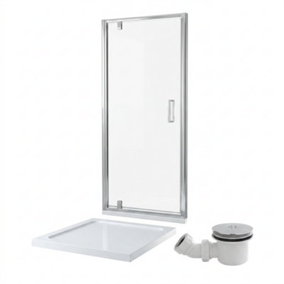 Bathroom City Radiant Reduced Height Shower Door 800mm With Tray & Waste1750mmChrome6mm Glass from B&Q