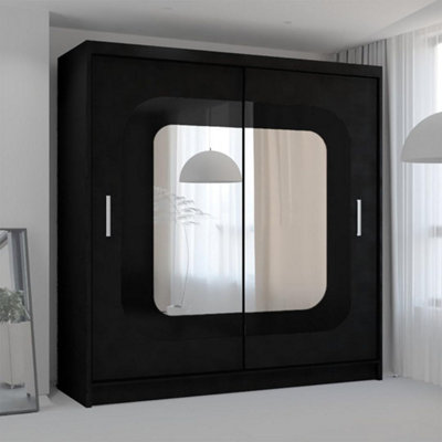 Sliding Wardrobes 4 U LTD Sliding Wardrobes 4U Leagues Freestanding Double Sliding Door Wardrobe - Black (H)2170mm, (W)1500mm