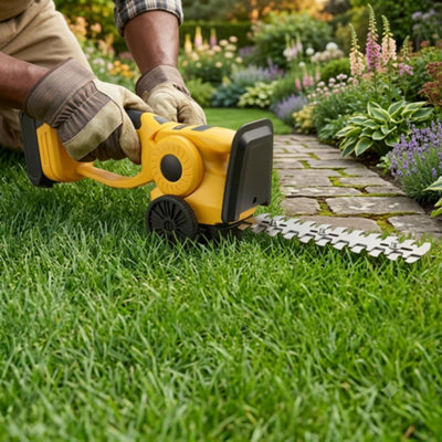  - 21V Cordless Mini Hedge TrimmerYellow9Inch Grass Shrub Shear Lightweight 22Ah Batteries