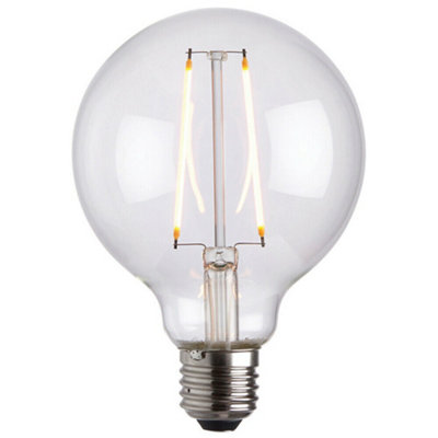 95mm GLOBE LED Filament Light Bulb CLEAR GLASS E27 Screw 2W Warm White Lamp