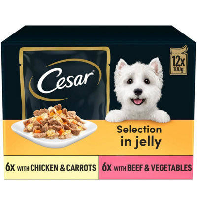 96 x 100g Cesar Deliciously Fresh Adult Wet Dog Food Pouches Mixed in Jelly