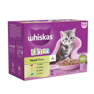 96 x 85g Whiskas 2 12 Months Kitten Wet Cat Food Pouches Mixed