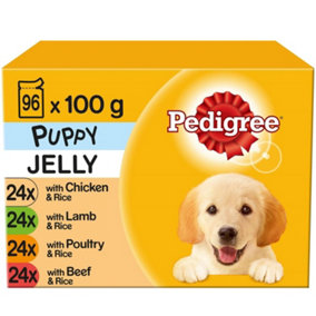 96 x100g Pedigree Puppy Junior Wet Dog Food Pouches Mixed Selection In Jelly